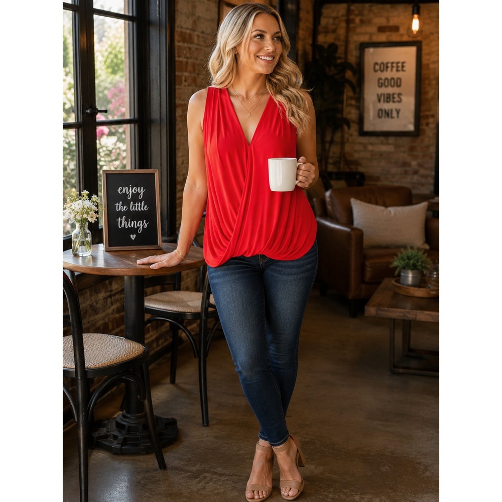 Forever 21 Plus Size Red Surplice Wrap Sleeveless Blouse Top 1X